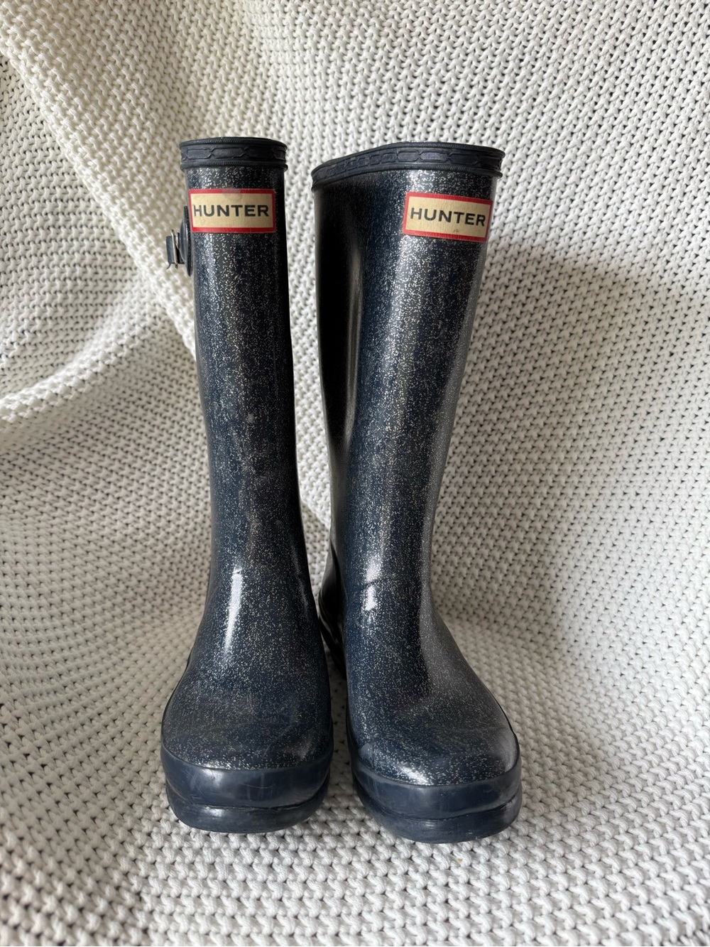 Hunter Kids Black Glitter Rain Boots